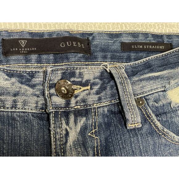 Guess Jeans Slim Straight, Distressed, destroyed, Men's 32, inseam 31 - Picture 3 of 6